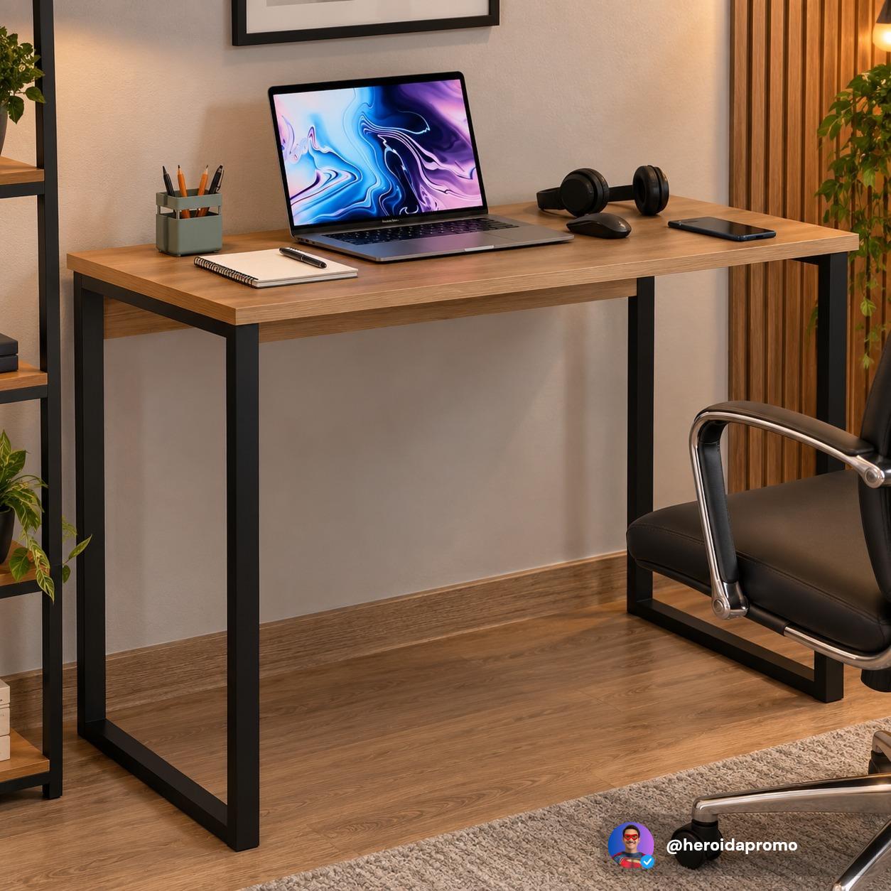Escrivaninha industrial aco mdf mdp de 90cm x 76cm x 45cm amadeirado