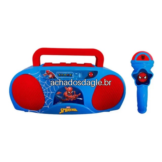 Boombox Karaoke Infantil Homem Aranha Candide Azul e Vermelho