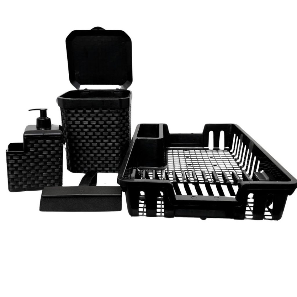 Kit Cozinha Completa: Escorredor de Louça + Lixeira 5L + Porta Detergente + Rodinho de Pia | Shopee Brasil