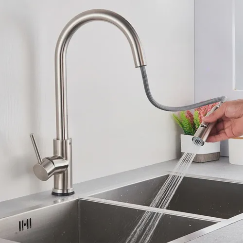 Torneira Para Pia Cozinha Bancada Gourmet Monocomando Escovada Acabamento Aço Inox 304 Cor Prateado Escovado Winda Pr...