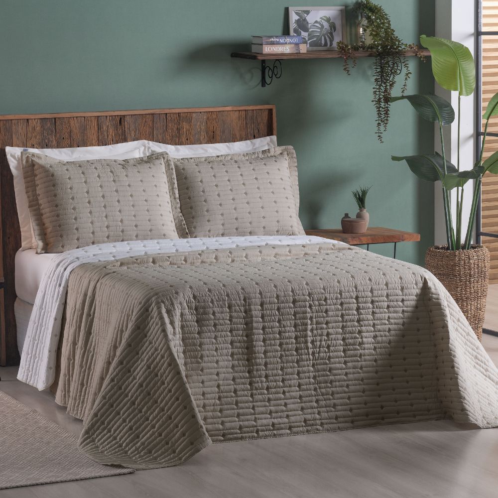 Cobre Leito Kit Colcha Percal Casal Toque Macio Bordado Decor