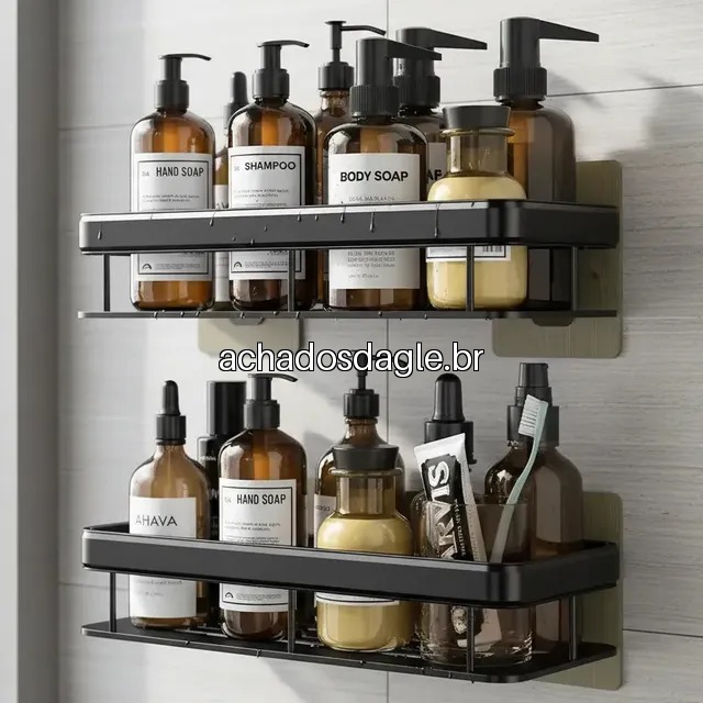 Kit 2 Suporte Shampoo Sabonete Banheiro Adesivo Parede Luxo Preto