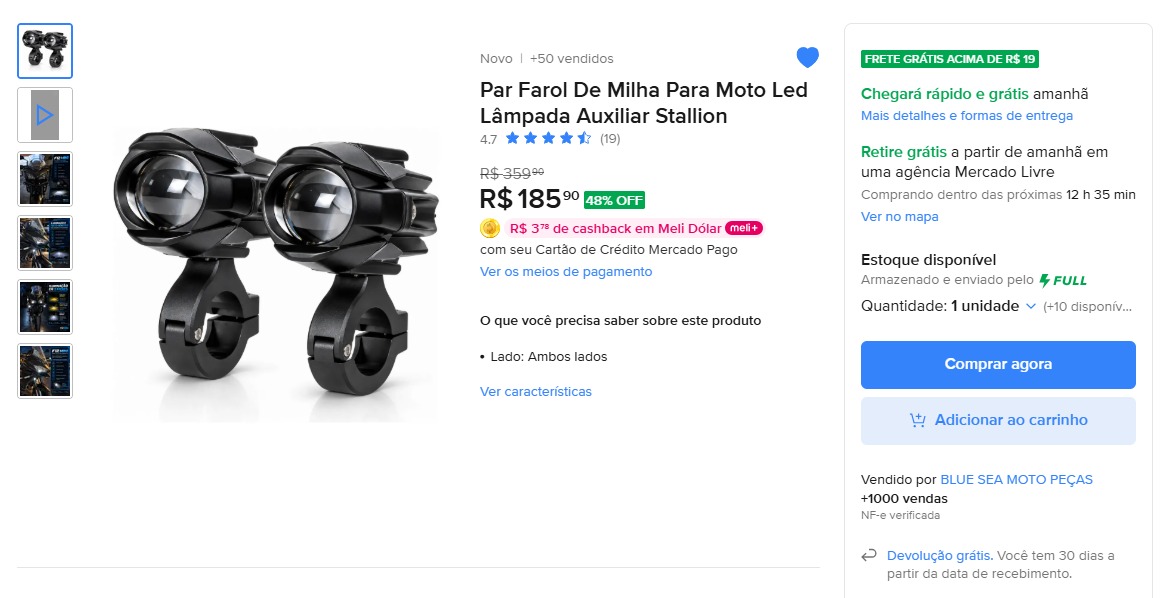 Par Farol de Milha Auxiliar LED para Moto Stallion