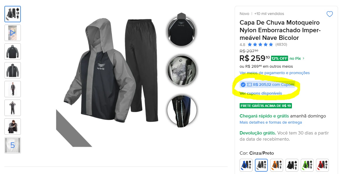 Capa de Chuva Motoqueiro Nylon Emborrachado Impermeável Nave Bicolor