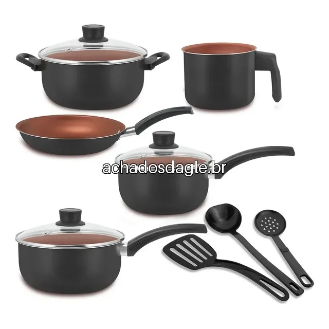 Jogo de Panelas Antiaderente 8 Pecas Preto e Cobre