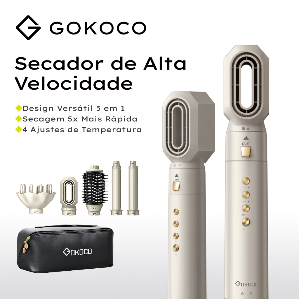 Escova Secadora GOKOCO 5 em 1 Dupla Voltagem 110V-240V