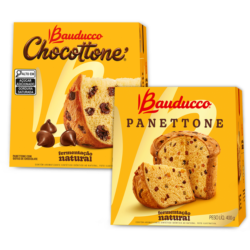 Kit Panettone Frutas Cristalizadas 400g + Chocottone 400g Bauducco