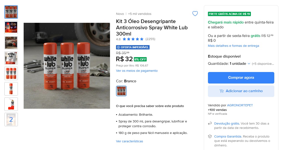 Kit 3 oleo desengripante anticorrosivo spray white lub 300ml