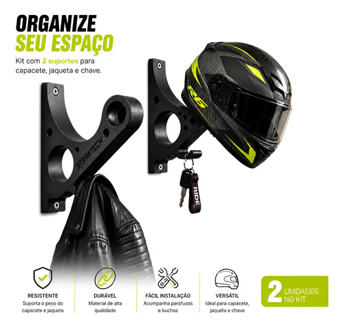 Kit 02 Suporte Pendurar Capacete Acessório Chave Parede Fixo