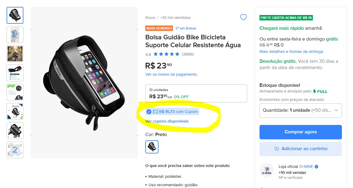 Bolsa Guidão Bike Bicicleta Suporte Celular Resistente Água