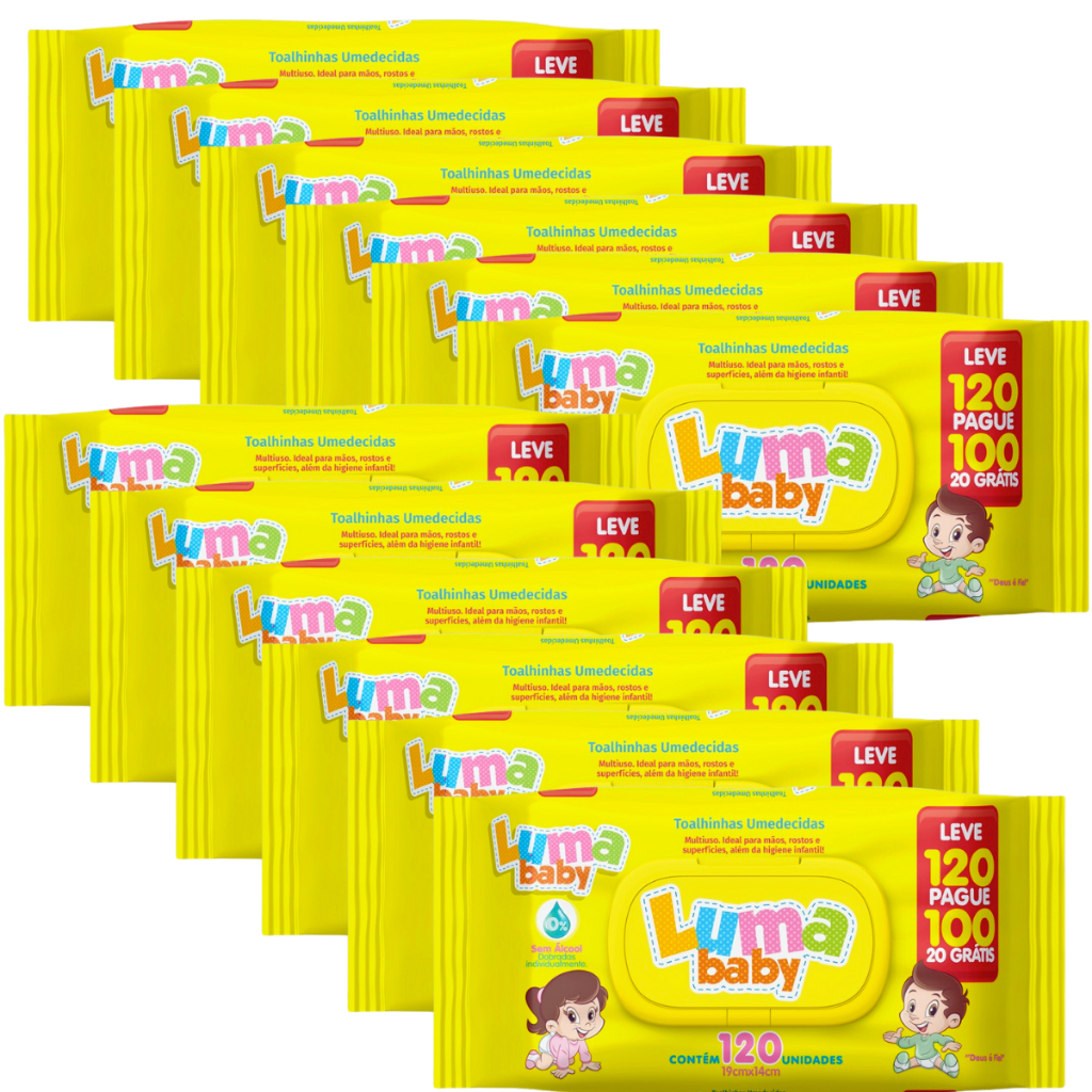 Kit com 12 Toalhas Umedecidas Luma Baby 1440 Unidades