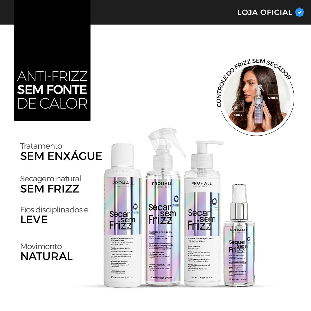 Kit Secar sem Frizz Shampoo Sérum Leave-In Óleo