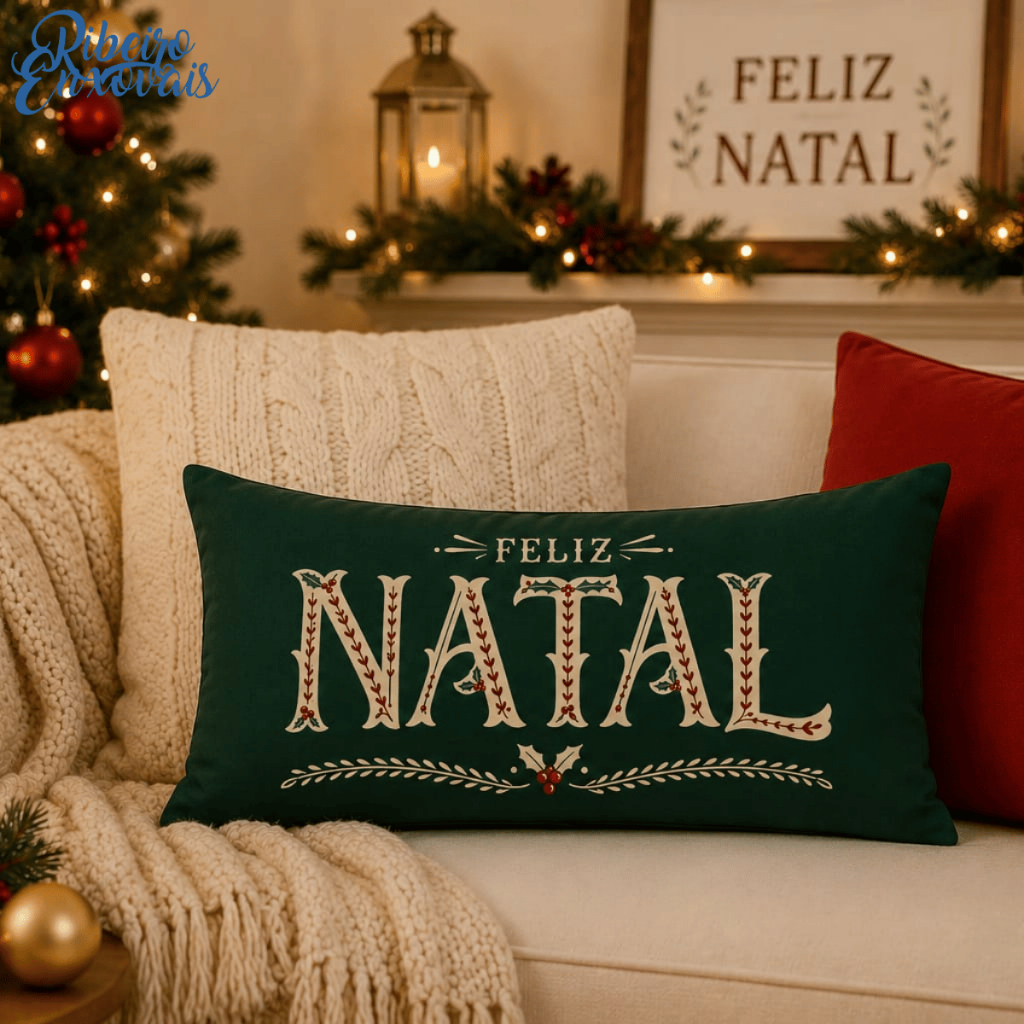 Almofada Decorativa Baguete 30x50cm Suede Feliz Natal