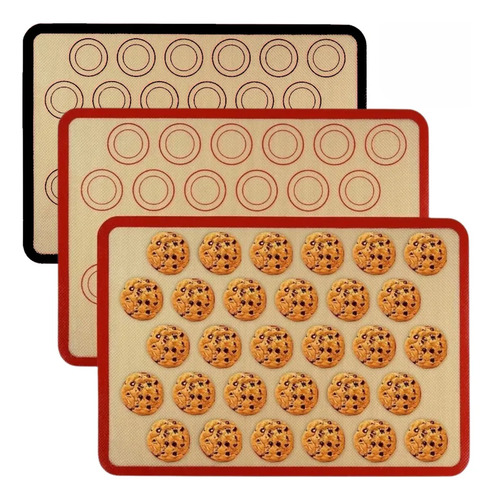 Kit 3 Tapetes de Silicone Antiaderente Culinário 40x30 cm Vermelho