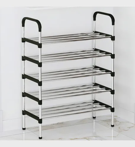 Sapateira Vertical Aço Inox 5 Prateleiras Preto e Prata 15 Pares