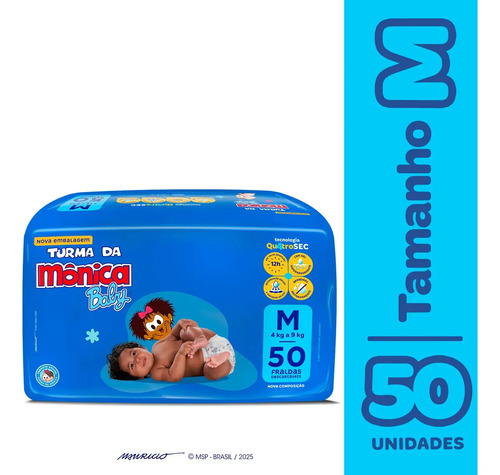Fralda Descartavel Turma da Monica Baby M 50 Unidades