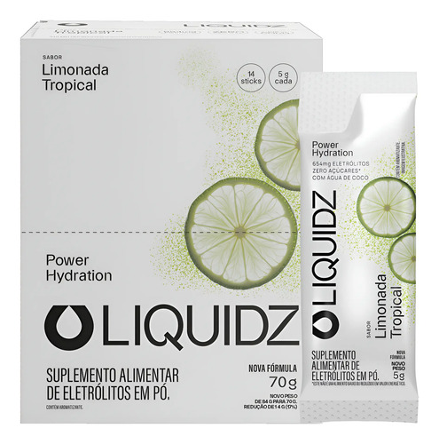 Liquidz Eletrolitos Zero Acucar Limonada Tropical 14 Sacheos