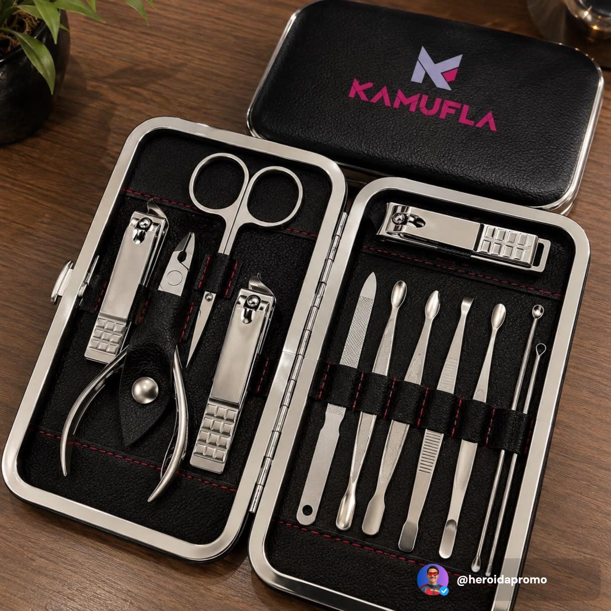 Kit Cortador de Unha Portátil 12 peças com estojo Kamufla
