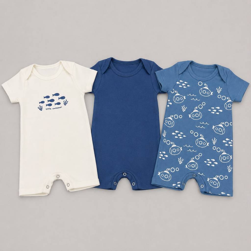 Kit 3 Romper Macacão Infantil Manga Curta