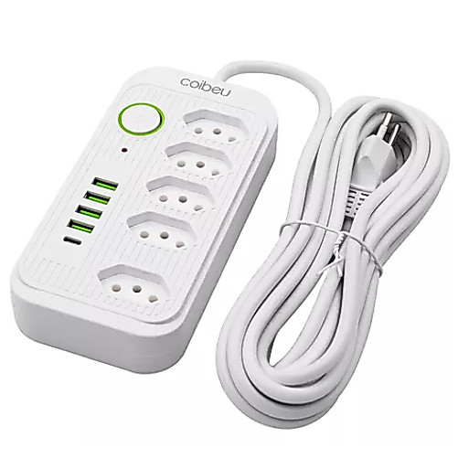 Extensão 5 Metros Bivolt 5 Tomadas E 4 Usb 1 Pd Led Bivolt Com botão WKC-541 | Shopee Brasil