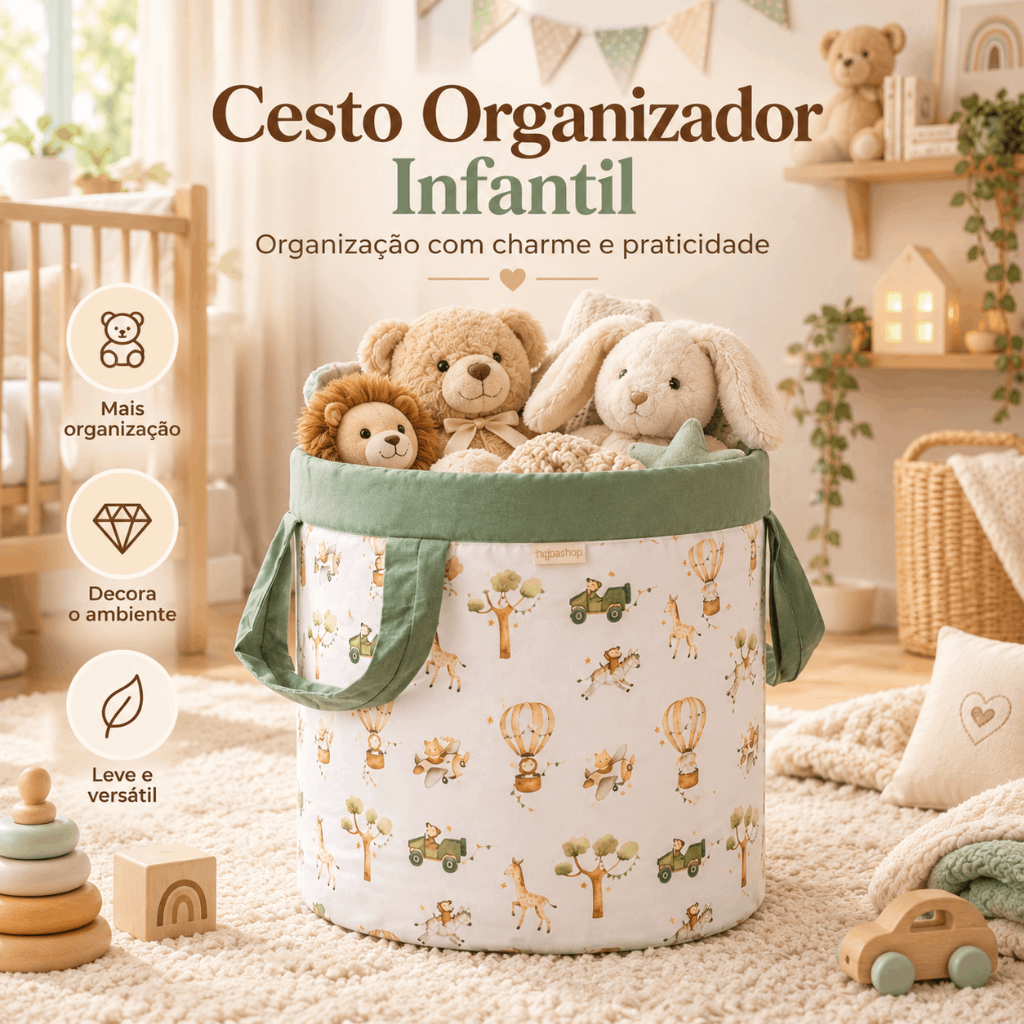 Cesto Organizador de Brinquedos e Roupas infantil Menino Menina Algodão Varias Estampas 35Cm | Shopee Brasil