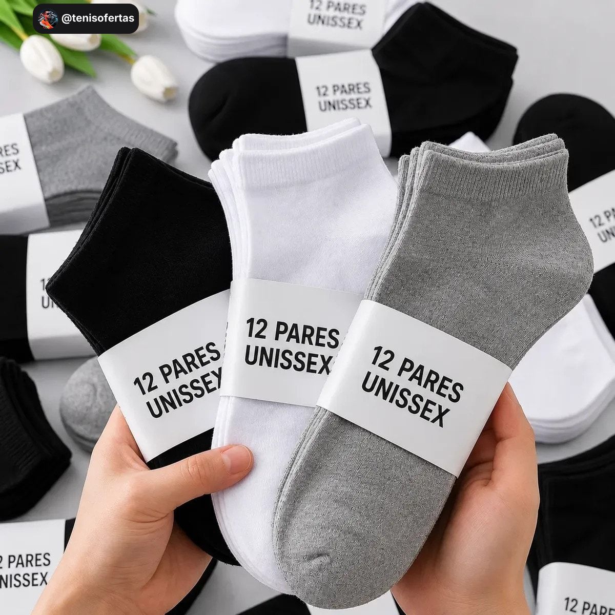 Kit com 12 pares de meia soquete cano curto