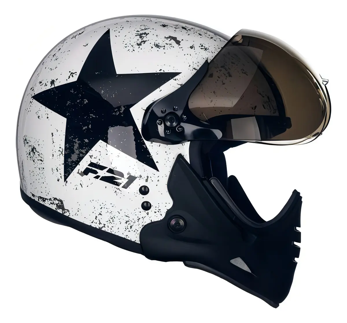 Capacete Moto Peels F-21 Old Tank Aberto Branco/Preto Tamanho 61