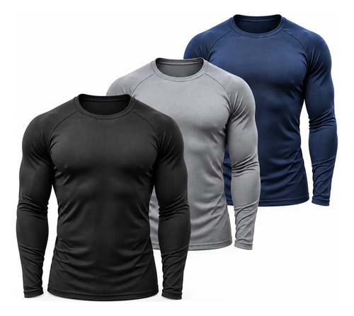 Kit 3 Camisas Proteção UV Manga Longa Térmicas Segunda Pele GG