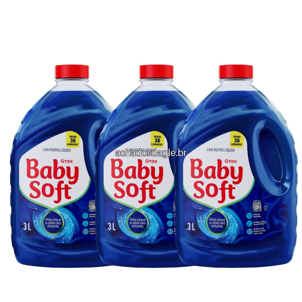 Kit 3 Lava Roupas Liquido Baby Soft Max Performance Azul 3L