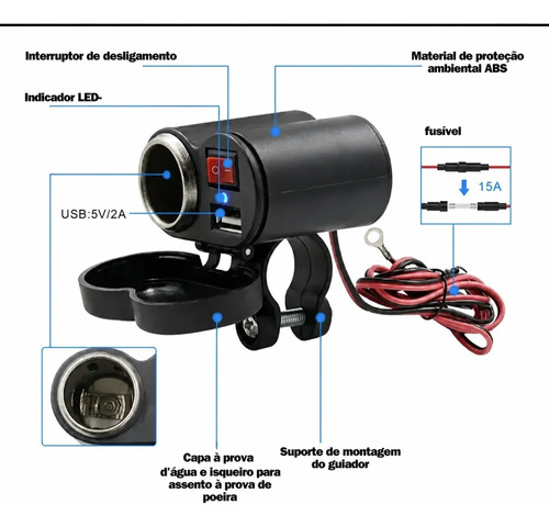Carregador de Celular Para Moto 127v Uni Preto