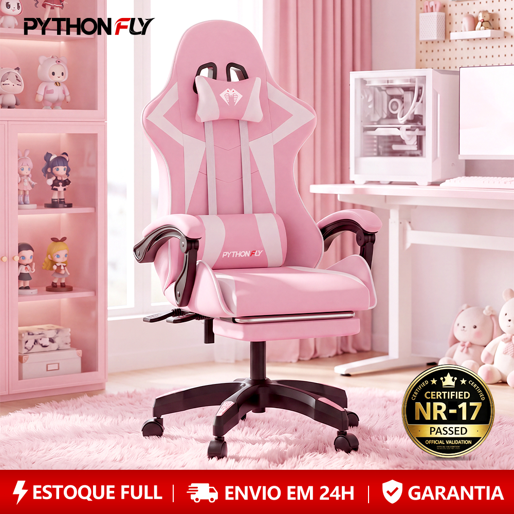 Cadeira Gamer Ergonômica Reclinável com Apoio de Pés e Base Giratória