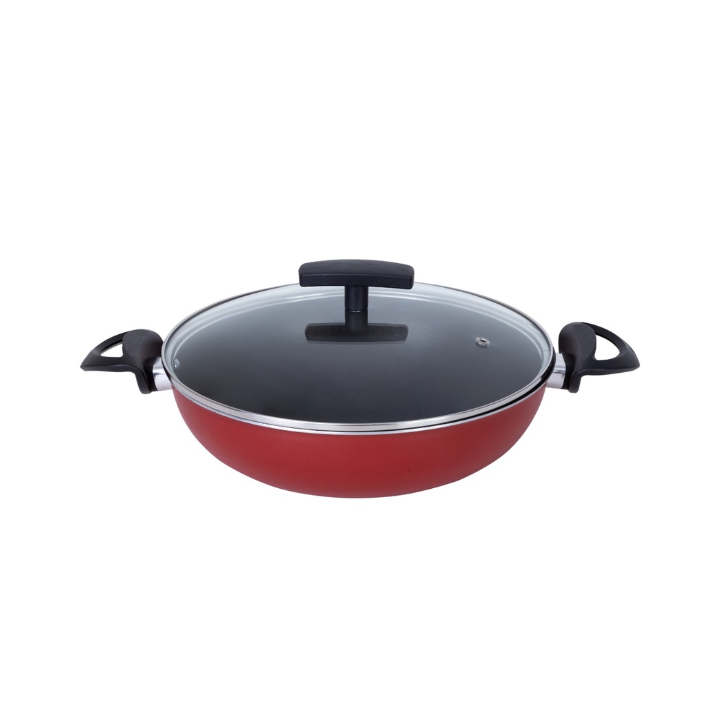 Frigideira Antiaderente Wok 30cm com Tampa de Vidro