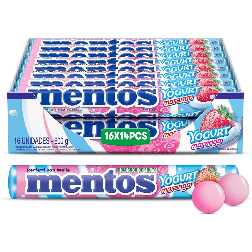 Drops Mentos Yogurt Morango 16 Unidades 37,5g