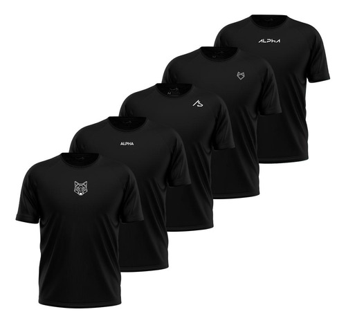 Kit 5 Camisetas Dry All Black Alpha (P ao GG)