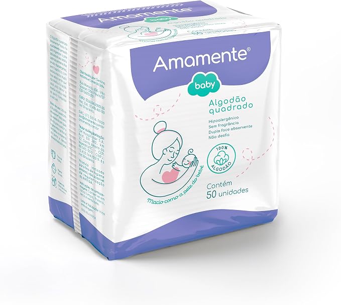 Algodao Quadrado Amamente Baby 50 Unidades