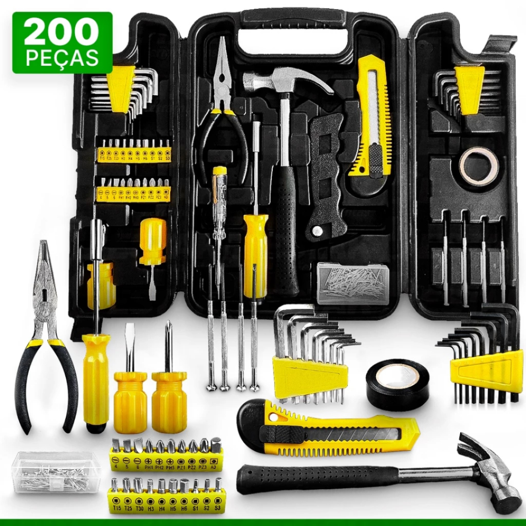 Kit de Ferramentas Completo 200 peças com maleta