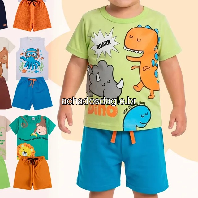 Kit 10 Peças Conjunto Infantil (5 Shorts e 5 Camisetas)