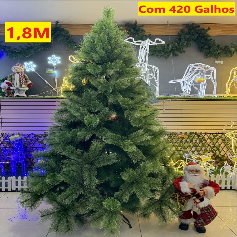 Árvore de Natal Pinheiro Verde 1,80m com 420 Galhos e Apoio de Metal