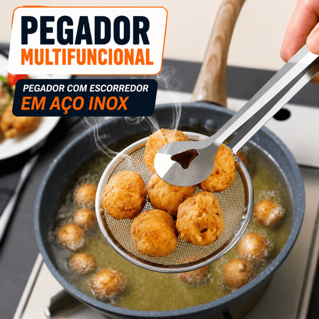 Pegador com Escorredor em Aço Inox Multifuncional