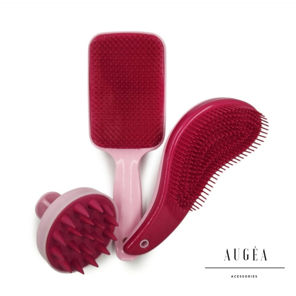 Kit Escovas TRIO Raquete Flex Escova Mágica Escova Massageadora Capilar de Silicone