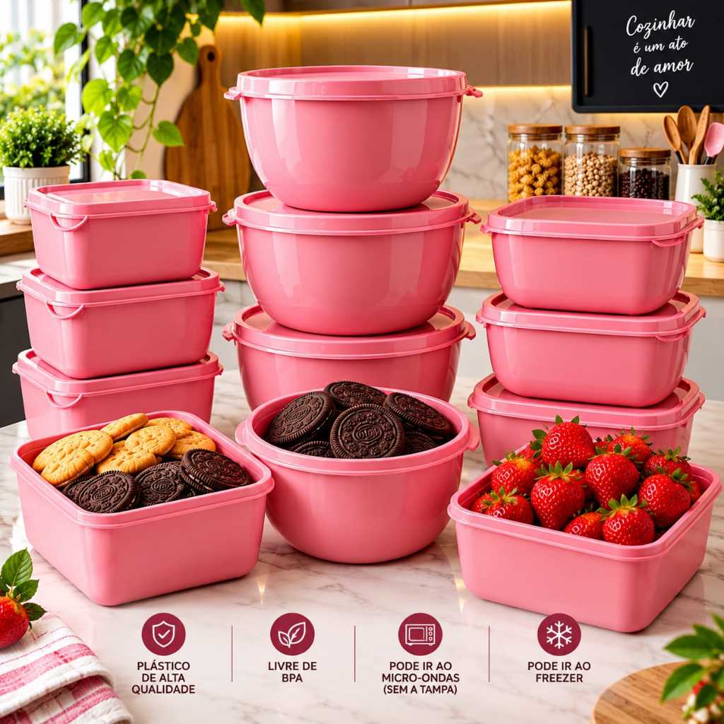 Kit 12 Potes de Plásticos Organizador Para Cozinha Vasilha Bowl