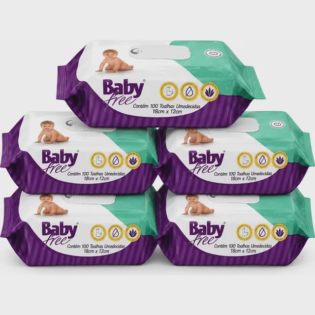 Kit 5 Pacotes de Toalhas Umedecidas Baby Free 500 Unidades
