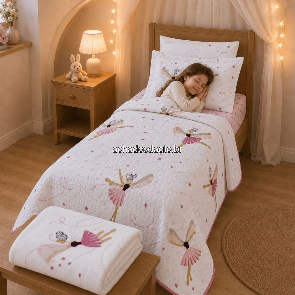 Kit 6 Pecas Cobre Leito Infantil + Roupa de Cama Solteiro + Manta Flannel Kids