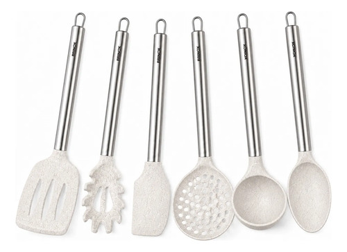 Kit Utensílios de Cozinha Silicone Cabo Inox Brinox Vanilla