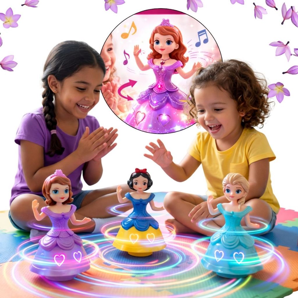 Boneca Dançarina Princesas Musical com Luzes e Gira 360