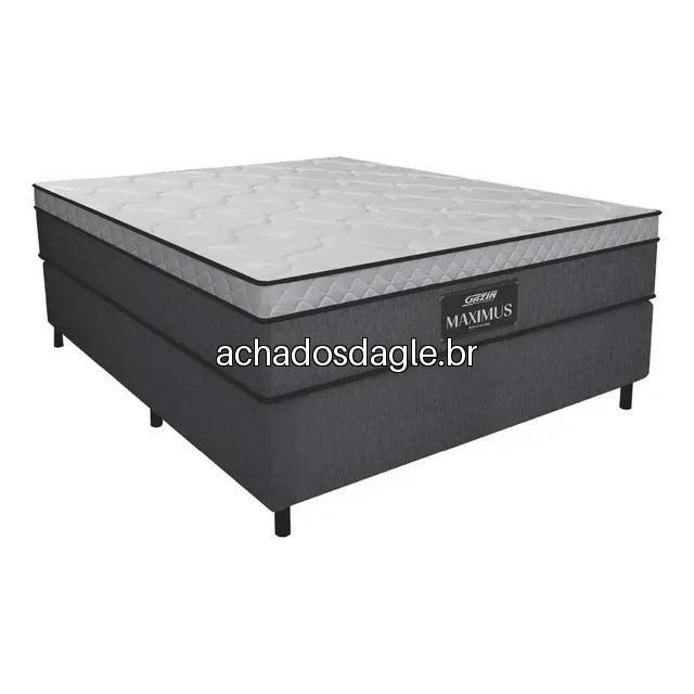 Cama Box Casal Colchão Gazin Maximus Molas Ensacadas 138x188x62cm Linho Grafite e Branco