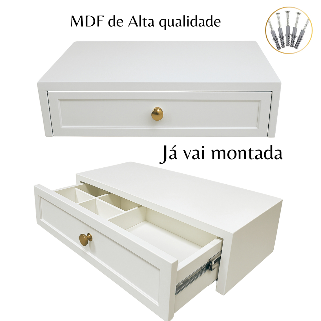 Penteadeira Suspensa Mdf 50,60,70,80,90.100cm Branco Texturizado Com Gaveta | Shopee Brasil