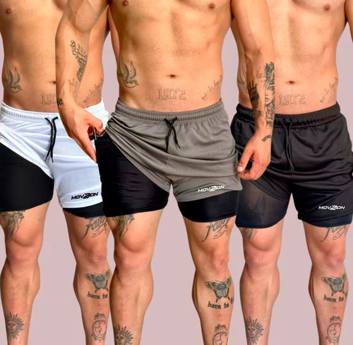 Kit 3 Shorts 2 Em 1 Dry Fit Anti Odor