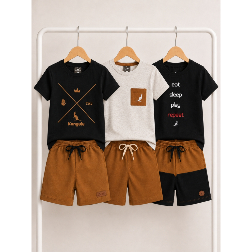 Kit 6 Peças Roupa Infantil Menino Verão 3 Camisas e 3 Shorts
