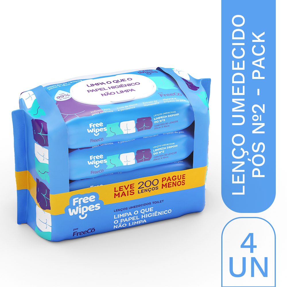 Pack 4 Lenços Umedecidos Free Wipes nº 2 (200 unidades)
